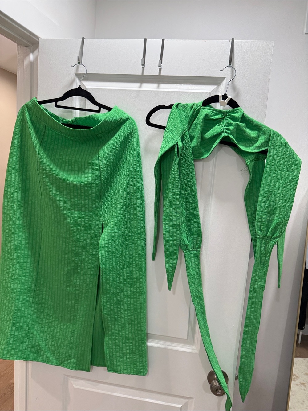 SHEIN Bright Green Ribbed Two-Piece Crop Top Set